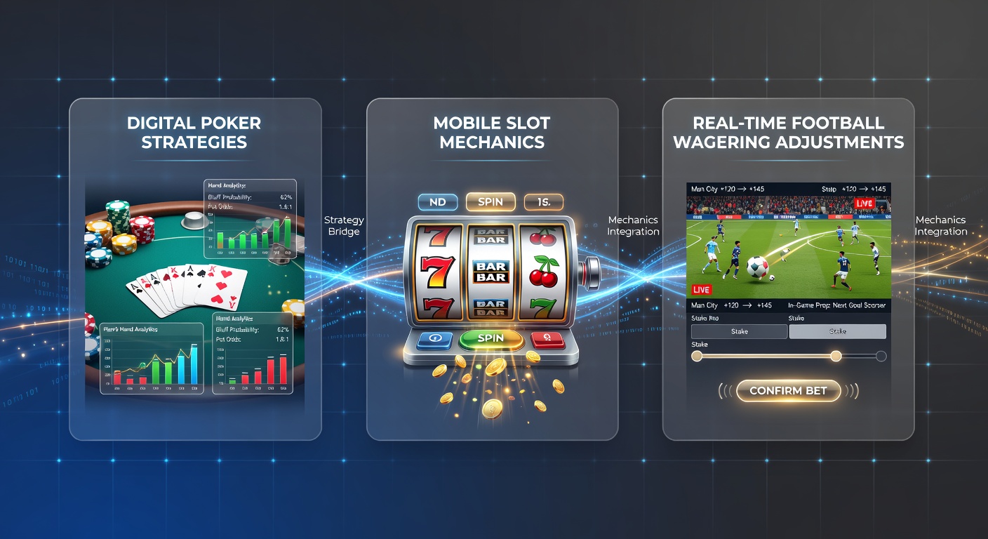 Mobile device displaying poker table interface alongside slot reels and live football match odds in a unified app view